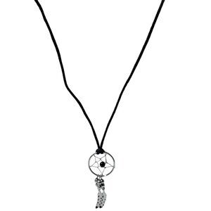 Dreamcatcher Pendant Necklace Black Bead Silver Feathers Native American Jewelry